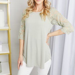 Zenana Full Size Spliced Lace Half Sleeve Round Neck Top